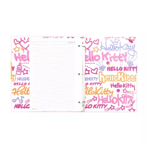 Carpeta 3 Aros Tapa Dura Profesional Hello Kitty Graffiti  Hojas