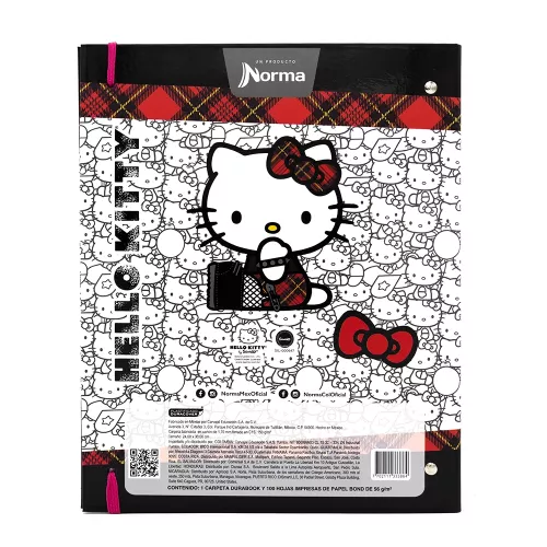Carpeta 3 Aros Tapa Dura Profesional Hello Kitty Punk  Hojas