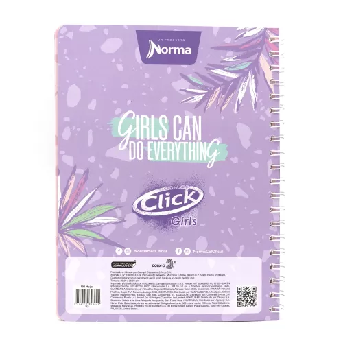 Cuaderno Argollado Profesional Cuadro Chico Click Girls Colorful canvas 100 Hojas