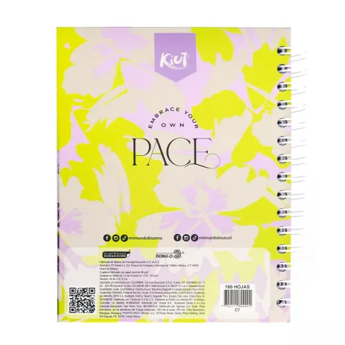 Cuaderno Argollado Tapa Dura A5 Cuadro Grande Kiut Take it Slow 160 Hojas