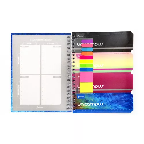 Cuaderno Argollado Tapa Dura Profesional Cuadro Grande Unicampus Metalizado The wave 160 Hojas