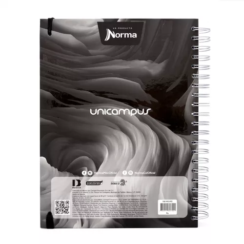 Cuaderno Argollado Tapa Dura Profesional Cuadro Grande Unicampus Soft negro 120 Hojas