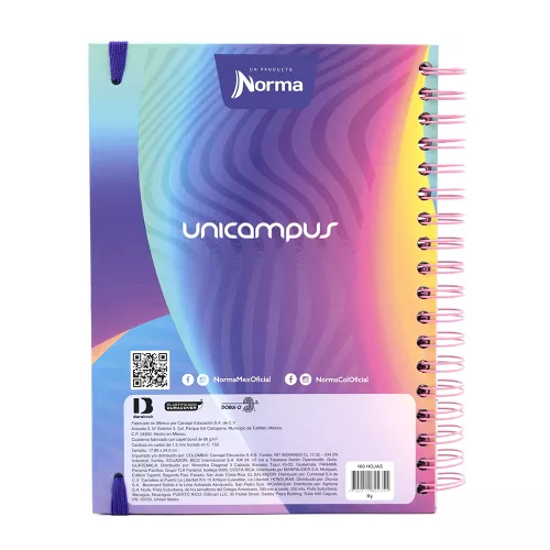 Cuaderno Argollado Tapa Dura Universitario Raya Unicampus Soft colores 160 Hojas
