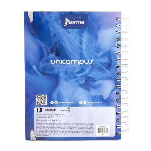 Cuaderno Argollado Tapa Dura Universitario Raya Unicampus Soft Humo Azul 160 Hojas