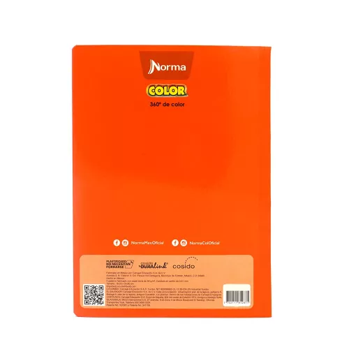 Cuaderno Cosido College Blanco Norma Color Anaranjado 100 Hojas