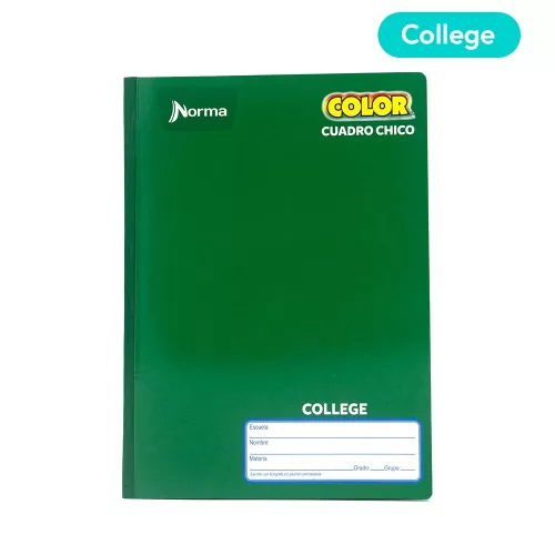 Cuaderno Cosido College Cuadro Chico Norma Color Verde 100 Hojas