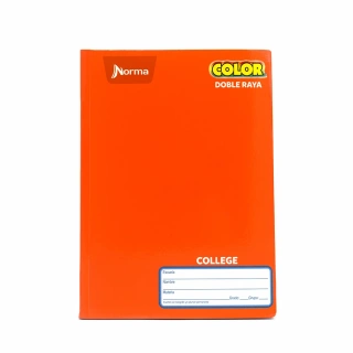 Cuaderno Cosido College Doble Raya Norma Color Anaranjado 100 Hojas