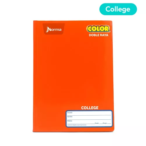 Cuaderno Cosido College Doble Raya Norma Color Anaranjado 100 Hojas