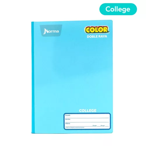 Cuaderno Cosido College Doble Raya Norma Color Azul claro 100 Hojas