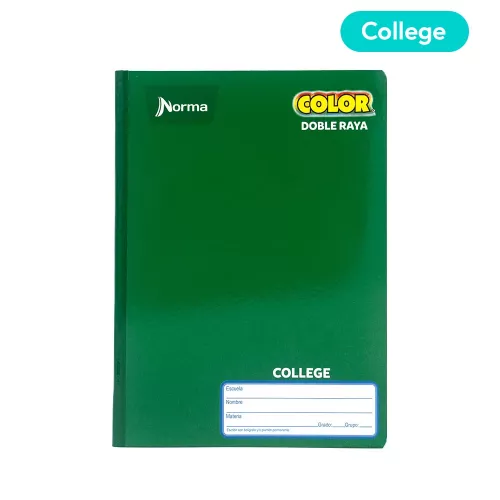Cuaderno Cosido College Doble Raya Norma Color Verde 100 Hojas