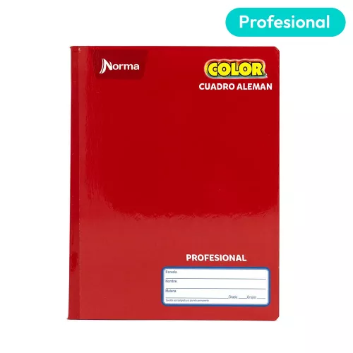Cuaderno Cosido Profesional Cuadro Alemán Norma Color Rojo 100 Hojas