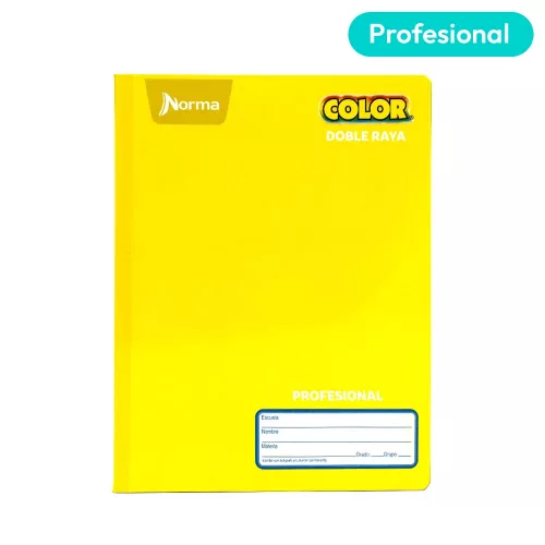 Cuaderno Cosido Profesional Doble Raya Norma Color Amarillo 100 Hojas
