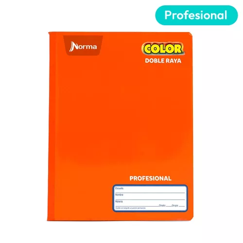 Cuaderno Cosido Profesional Doble Raya Norma Color Anaranjado 100 Hojas