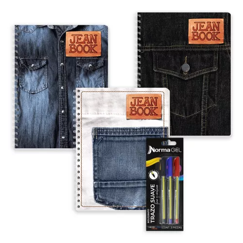Kit de cuadernos Jean Book raya + Boligrafos