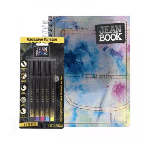 Kit Jean Book Dye: Marcadores de Pizarron y Cuaderno Argollado Profesional 160 hojas