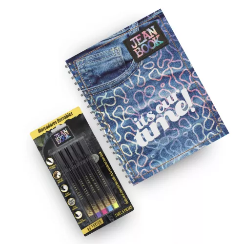 Kit jean Book Its our time: Marcadores de pizarron y Cuaderno Argollado Porfesional Raya 160 hojas