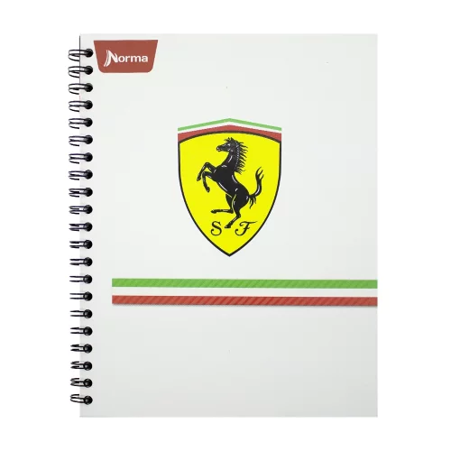 Libreta Argollada Tapa Dura  80 Hojas 1 Linea Ferrari - Logo Fondo Blanco