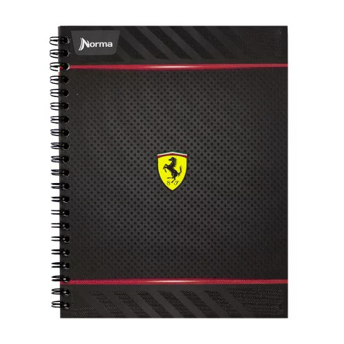 Libreta Argollada Tapa Dura  80 Hojas 1 Linea Ferrari - Logo Fondo Texturas