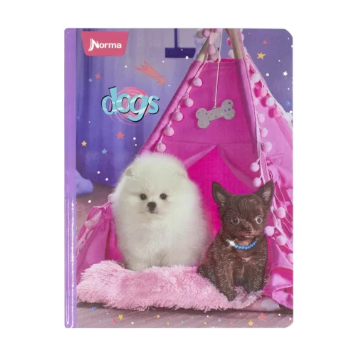 Libreta Cosida Dogs-Cats  100 Hojas   Cuadriculado  - 6 Tipi Fucsia