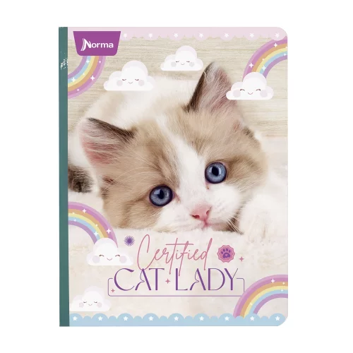 Libreta Cosida Dogs-Cats  100 Hojas   Doble Linea  - 2 Cat Lady