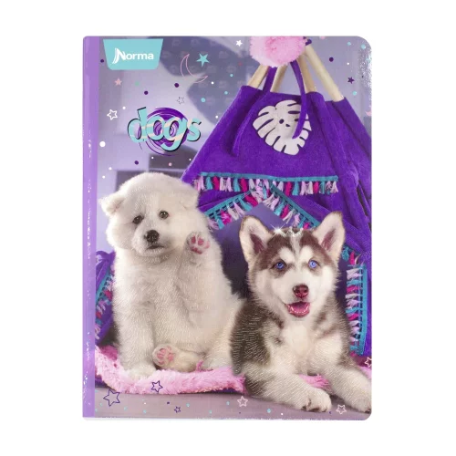 Libreta Cosida Dogs-Cats  100 Hojas   Doble Linea  - 4 Tipi Morado