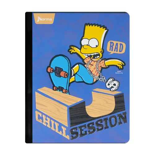 Libreta Cosida Simpsons  100 Hojas   Cuadriculado  - Patineta