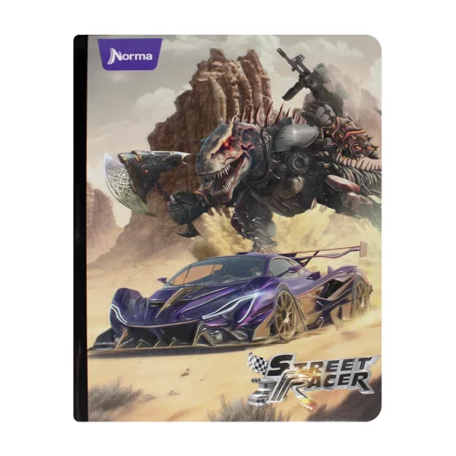 Libreta Cosida Street Racer  100 Hojas   Cuadriculado  - 2 Carro Morado Y Dragon