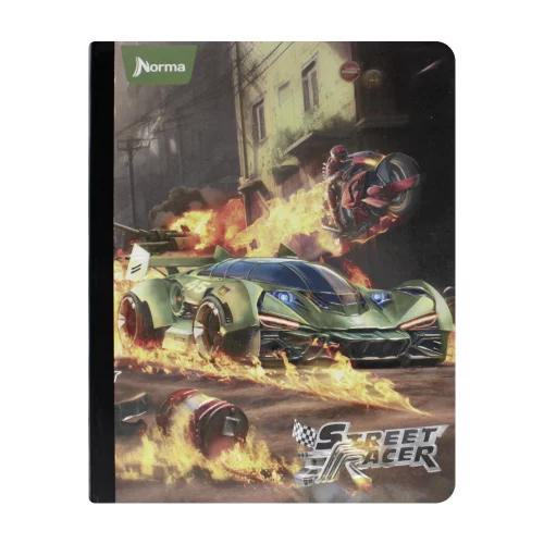 Libreta Cosida Street Racer  100 Hojas   Cuadriculado  - 7 Carro Verde Y Moto