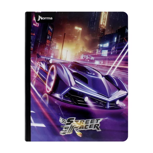 Libreta Cosida Street Racer  100 Hojas   Cuadriculado  - 9 Carro Morado Neon