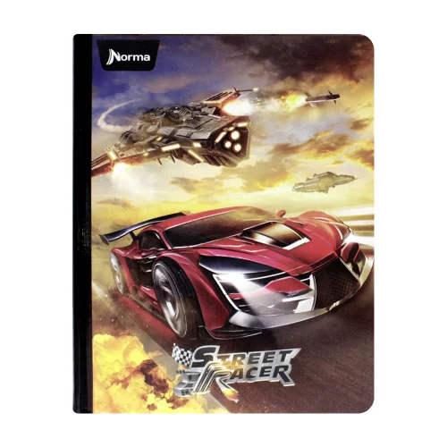 Libreta Cosida Street Racer  100 Hojas   Doble Linea  - 6 Carro Rojo Y Avion