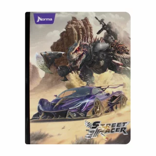 Libreta Cosida Street Racer  100 Hojas   Doble Linea  - 2 Carro Morado Y Dragon