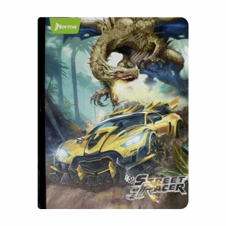 Libreta Cosida Street Racer  100 Hojas   Doble Linea  - 3 Carro Amarillo Y Dragon