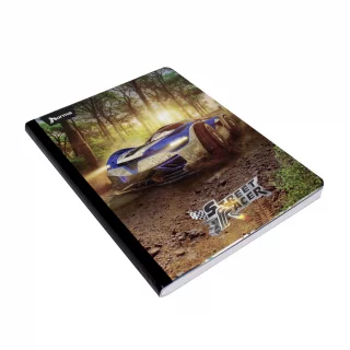 Libreta Cosida Street Racer  100 Hojas   Doble Linea  - 5 Carro Azul Y Blanco En Lodo