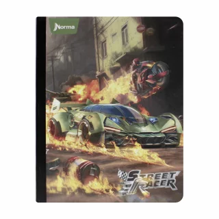 Libreta Cosida Street Racer  100 Hojas   Doble Linea  - 7 Carro Verde Y Moto