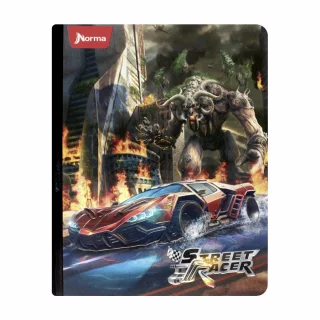 Libreta Cosida Street Racer  100 Hojas   Linea Corriente  - 8 Carro Rojo Y Mosntruo