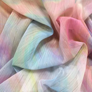 Chifón con Dobby Estampado Tie Dye Waves Platinum