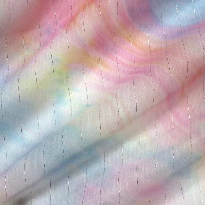 Chifón con Dobby Estampado Tie Dye Waves Platinum