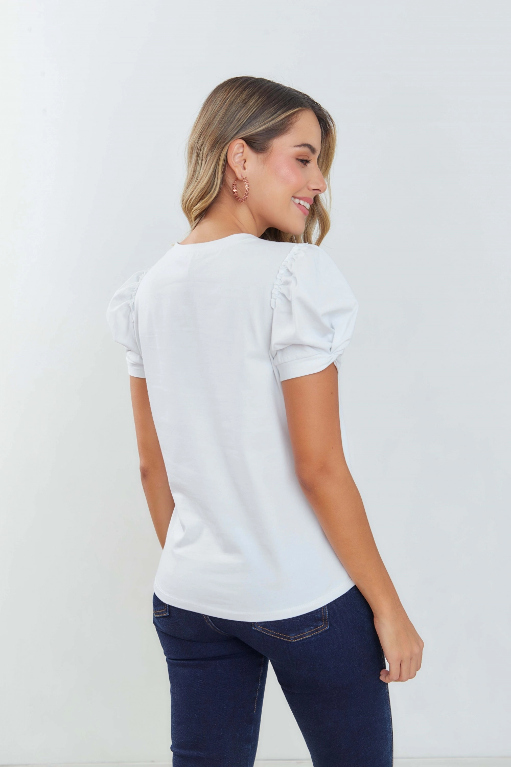 Camiseta manga corta en algodón con estampado. Blanco talla 14