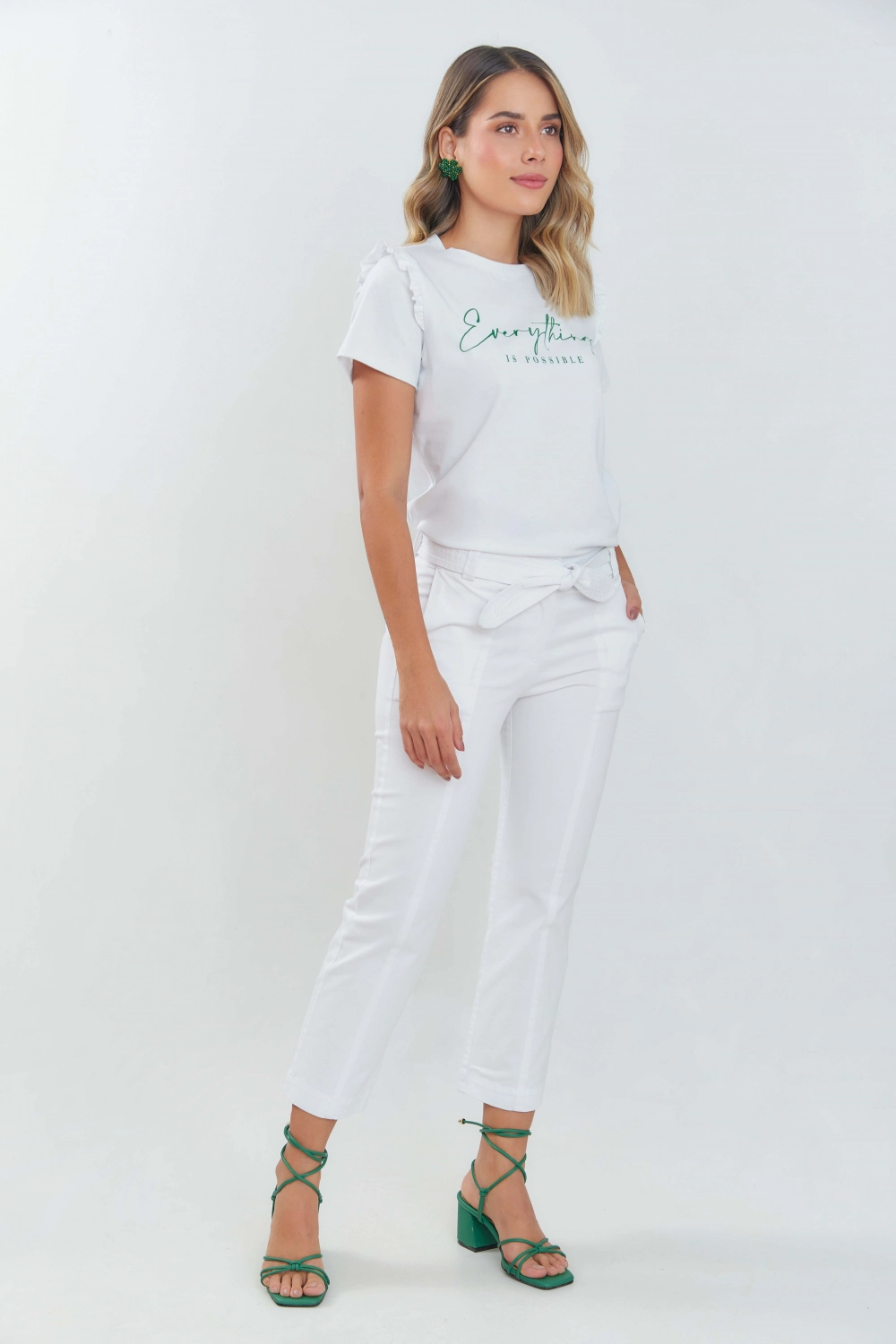 Camiseta moda en algodón con estampado. Blanco talla 14