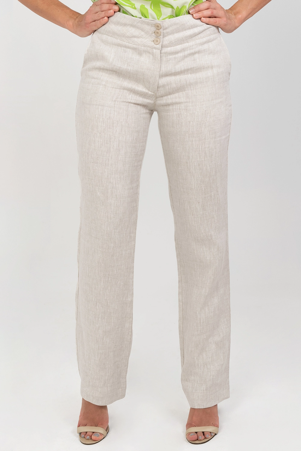 Pantalón básico slim en lino tiro medio. Natural talla 12